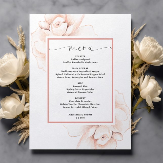 Budget Romantic Pink Rose Floral Menu Card (Creator Uploaded)