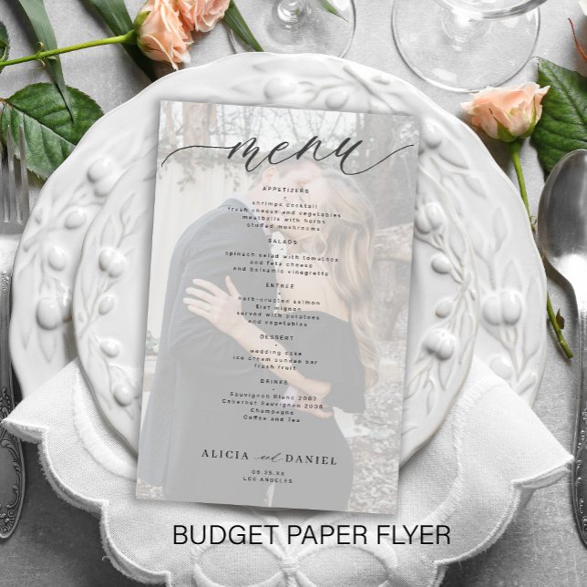 Budget romantic script photo wedding menu (Creator Uploaded)