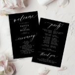 Budget romantic white and black wedding program<br><div class="desc">Modern simple minimalist white script trendy solid black ceremony and party BUDGET affordable wedding program template featuring chic trendy romantic elegant calligraphy.              Easy to personalise with your custom text on both sides!</div>