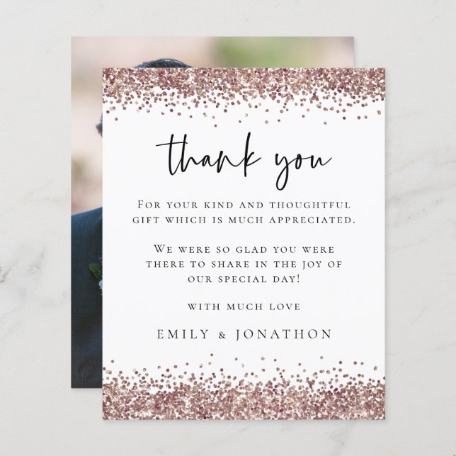 Budget Rose Glitter Photo Wedding White Thanks (Front/Back)