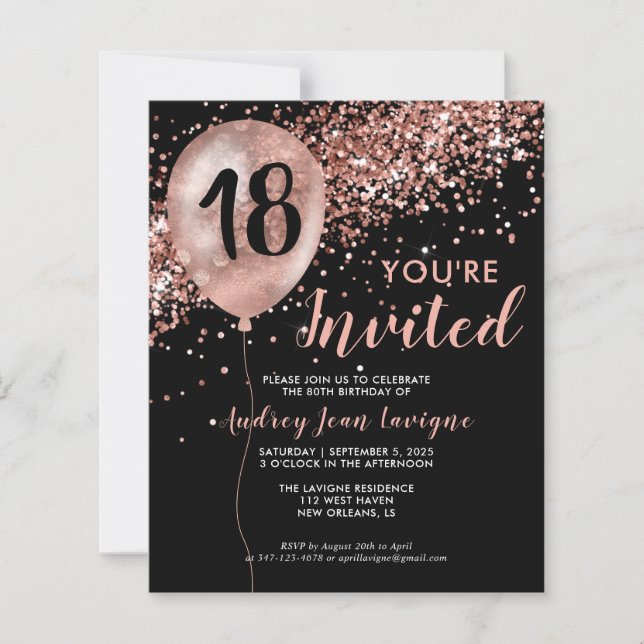 Budget Rose Gold Balloon Black 18th Birthday (Front)