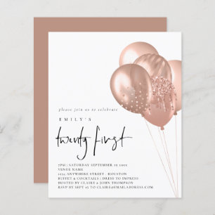 Budget Rose Gold Balloons 21st Party Invite