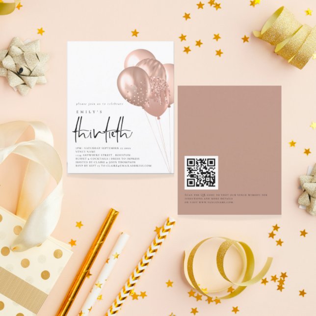 Budget Rose Gold Balloons QR Code 30th Party (Creator Uploaded)