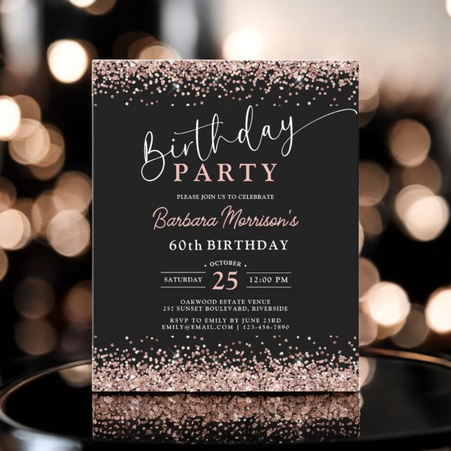 Budget Rose Gold Black Any Age 60th Birthday Flyer (Creator Uploaded)