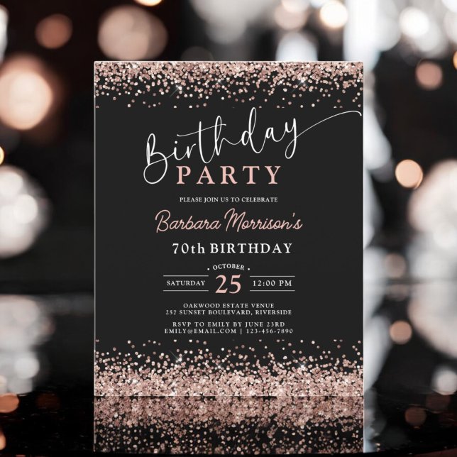 Budget Rose Gold Black Any Age 70th Birthday Flyer (Creator Uploaded)