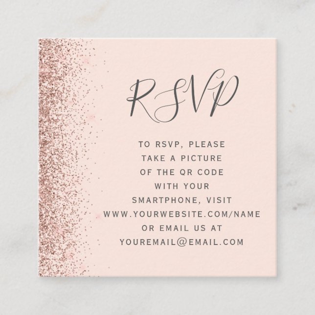 Budget Rose Gold Blush Wedding QR Code RSVP Enclosure Card (Front)