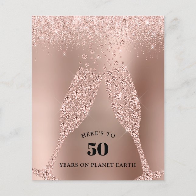 Budget Rose Gold Bubbly Toast 50th Birthday Invite (Front)