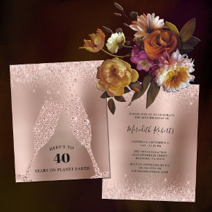 Budget Rose Gold Champagne 40th Birthday Invite