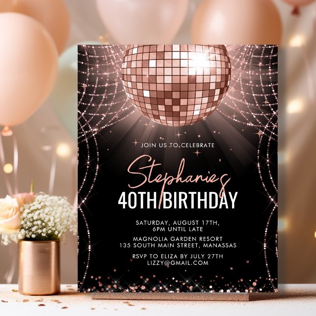 Budget Rose Gold Disco Ball 40th Birthday Invite (Creator Uploaded)