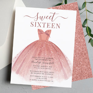 Budget Rose Gold Dress Glitter Sweet 16 Invitation