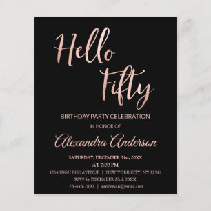 Budget Rose Gold Foil Coloured Hello 50 Fiftieth B