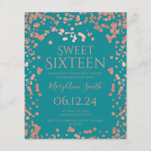 Budget Rose Gold Foil Confetti Sweet 16 Teal Flyer