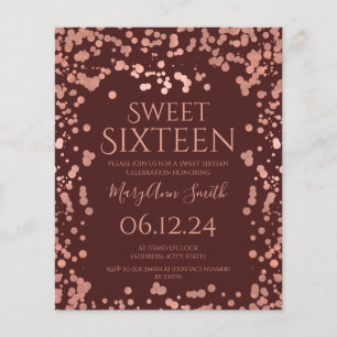 Budget Rose Gold Foil Confetti Sweet 16th Burgundy Flyer