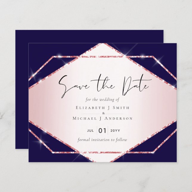 Budget Rose Gold Foil Look Geometric Wedding (Front/Back)