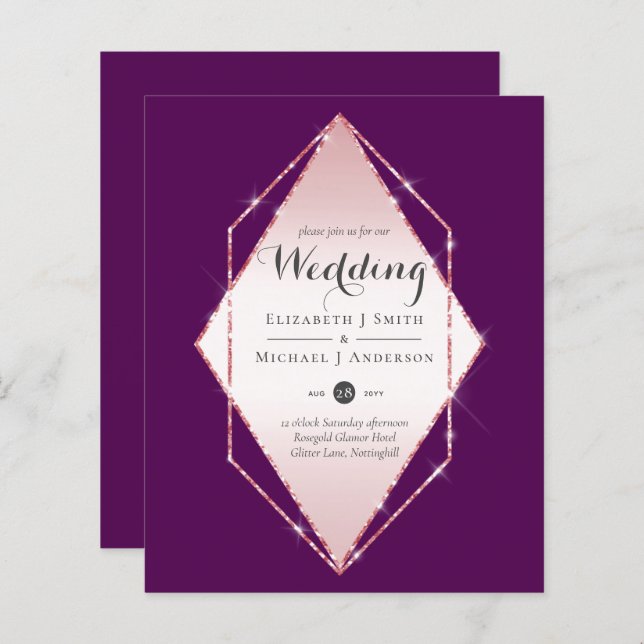 Budget Rose Gold Foil Look Geometric Wedding (Front/Back)