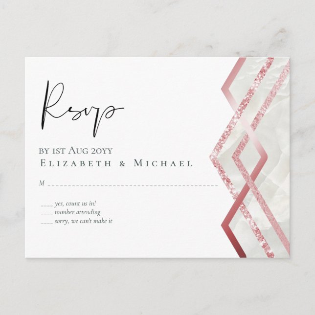 Budget Rose Gold Foil Look Geometric Wedding Postcard (Front)