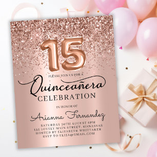 Budget Rose Gold Foil Quinceañera Birthday Invite 