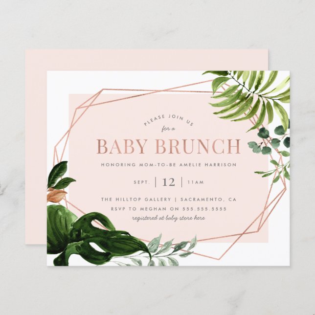 Budget Rose Gold Geometric Greenery Baby Brunch (Front/Back)