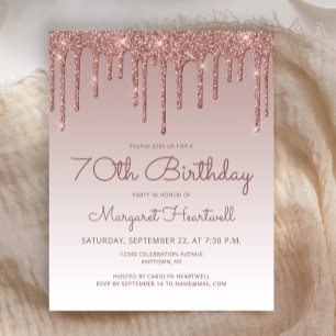 Budget Rose Gold Glam 70th Birthday Party Invite