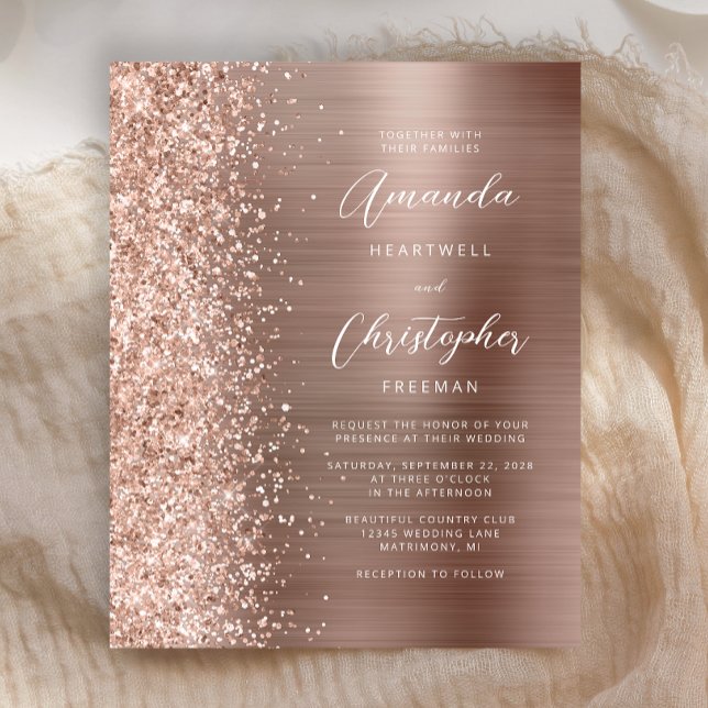 Budget Rose Gold Glam Glitter Wedding Invitation (Creator Uploaded)