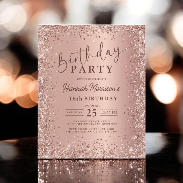 Budget Rose Gold Glitter 16th Birthday Invitation (Creator Uploaded)