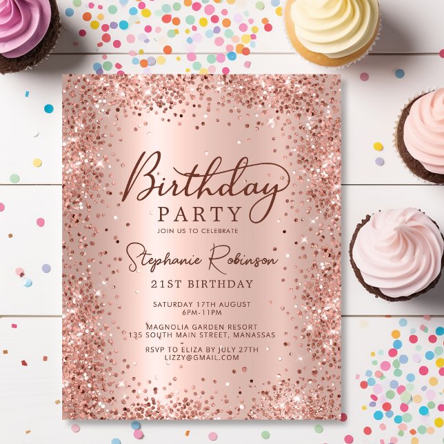 Budget Rose Gold Glitter 21st Birthday Invitation (Creator Uploaded)
