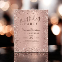Budget Rose Gold Glitter 21st Birthday Invitation