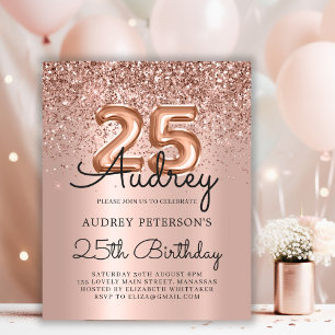 Budget Rose Gold Glitter 25th Birthday Invitation