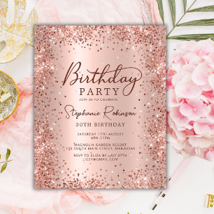 Budget Rose Gold Glitter 30th Birthday Invitation