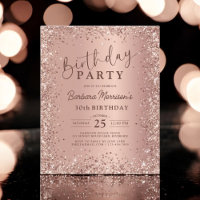 Budget Rose Gold Glitter 30th Birthday Invitation
