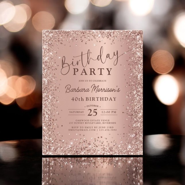 Budget Rose Gold Glitter 40th Birthday Invitation Flyer (Creator Uploaded)