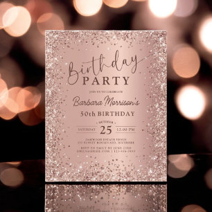 Budget Rose Gold Glitter 50th Birthday Invitation