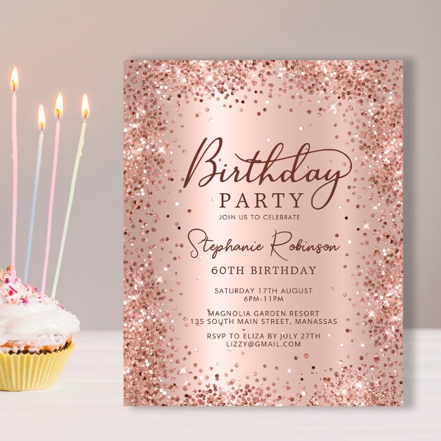 Budget Rose Gold Glitter 60th Birthday Invitation (Creator Uploaded)