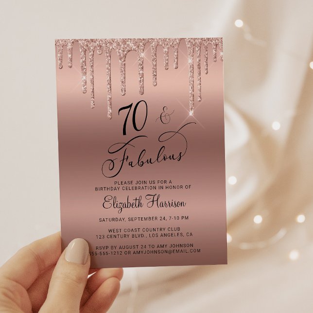 Budget Rose Gold Glitter 70th Birthday Invitation (Creator Uploaded)