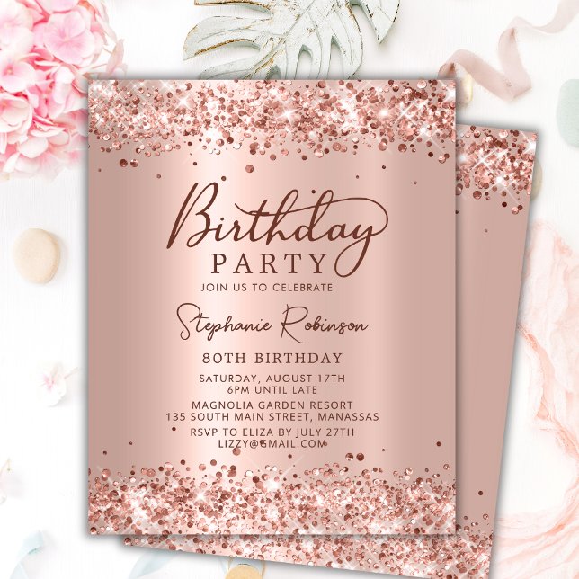 Budget Rose Gold Glitter 80th Birthday Invitation (Creator Uploaded)