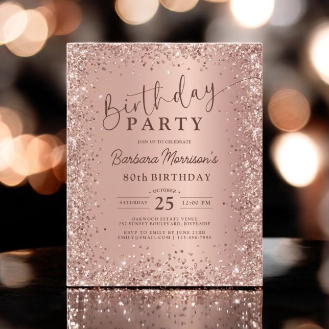 Budget Rose Gold Glitter 80th Birthday Invitation (Creator Uploaded)