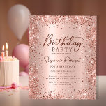 Budget Rose Gold Glitter 90th Birthday Invitation<br><div class="desc">Modern Budget elegant rose gold metallic and glitter 90th birthday party invitations. This adult girly card design features stylish handwritten calligraphy script,  blush pink or rose gold faux brushed metallic background with loose glam glitter frame around. Easy to personalise,  perfect for any age.</div>