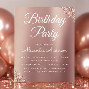 Budget Rose Gold Glitter Any Age  Birthday Flyer