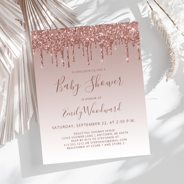 Budget Rose Gold Glitter Baby Shower Invitation (Creator Uploaded)