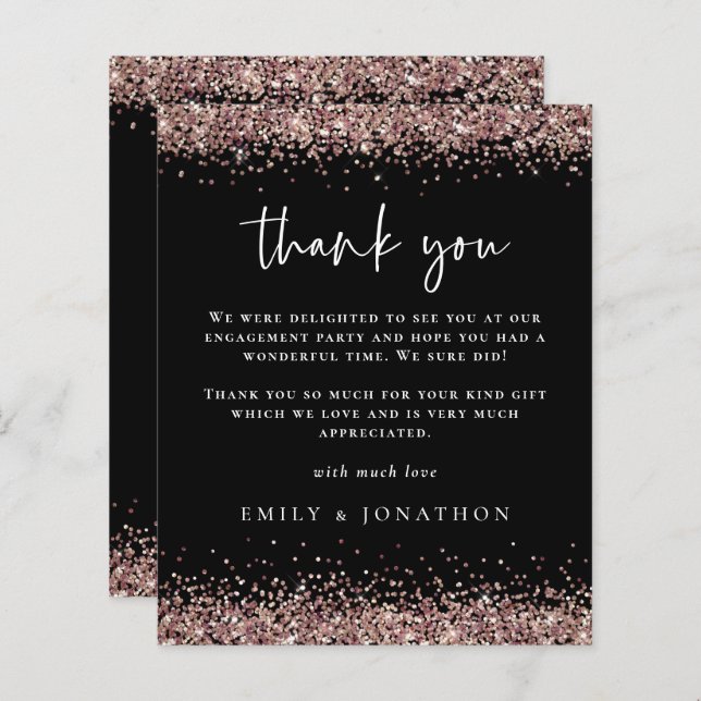 Budget Rose Gold Glitter Black Engagement Thanks (Front/Back)