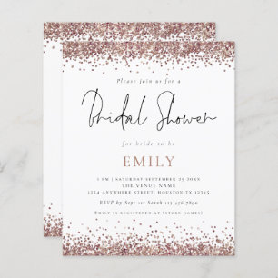 Budget Rose Gold Glitter Bridal Shower Invitation