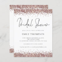 Budget Rose Gold Glitter Bridal Shower Invitation
