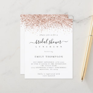 Budget Rose Gold Glitter Bridal Shower Invitation