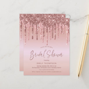 Budget Rose Gold Glitter Bridal Shower Invitation