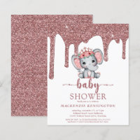 Budget Rose Gold Glitter Drips Elephant Girl Baby