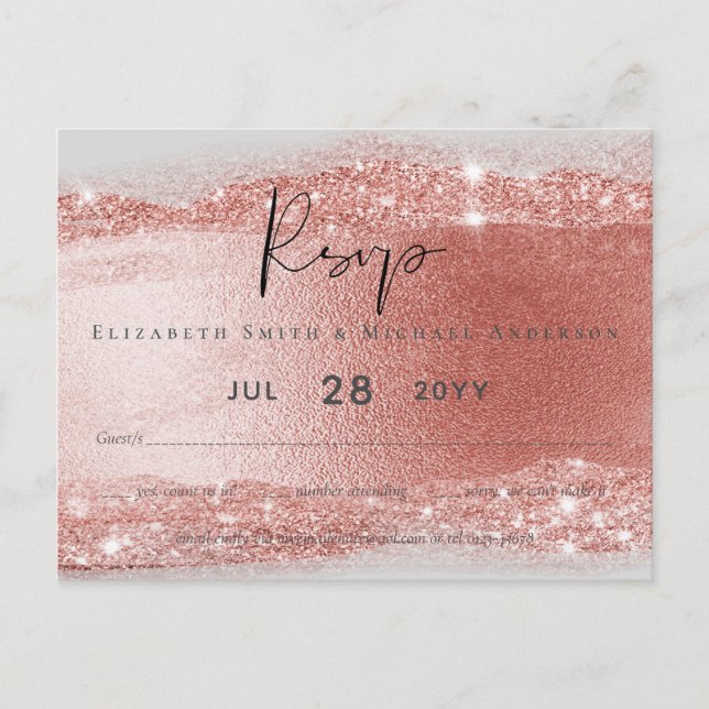 Budget Rose gold Glitter Foil Look Wedding Postcard (Front)