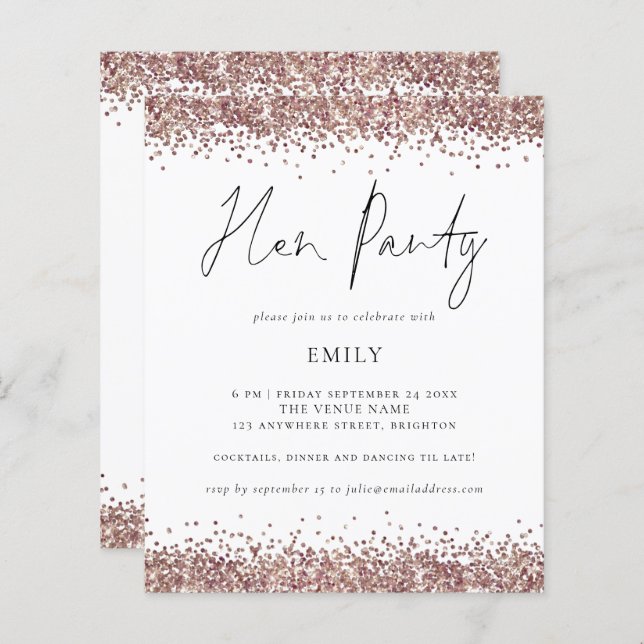 Budget Rose Gold Glitter Hen Party (Front/Back)