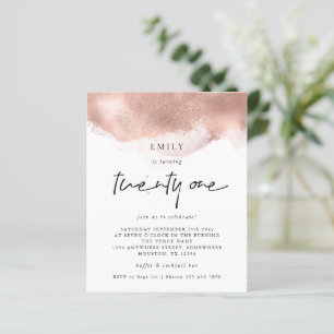 Budget Rose Gold Glitter Ink 21st Party Invite