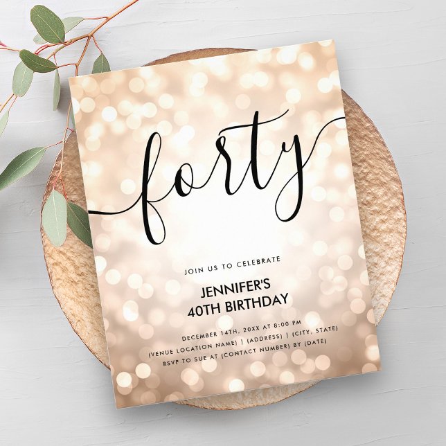 BUDGET Rose Gold Glitter Lights 40th Birthday  Flyer (BUDGET Rose Gold Glitter Lights 40th Birthday Flyer)