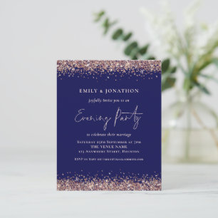 BUDGET Rose Gold Glitter Navy Evening Party Invite